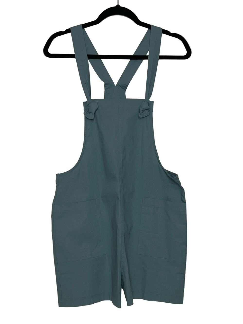 Zenana Short Overalls Romper Women's Teal Cotton Blend Size Small